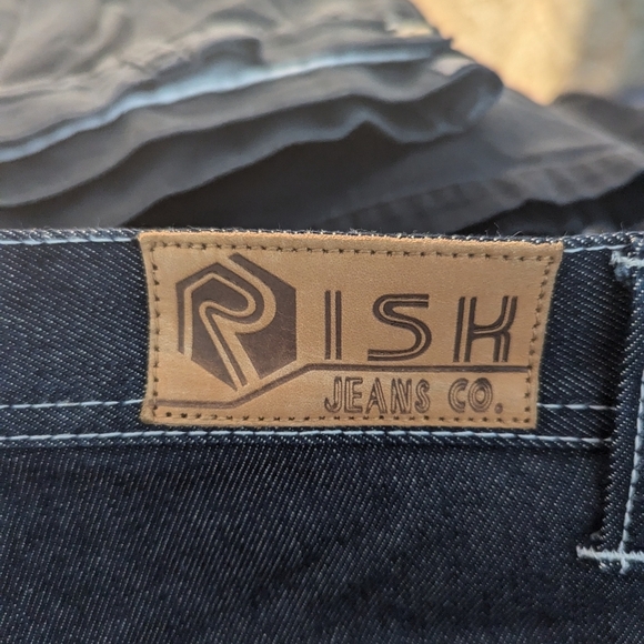 Y2K Risk Jeans Company Straight Leg Dark Wash Denim Streetwear Mens 36x32 - Picture 6 of 7